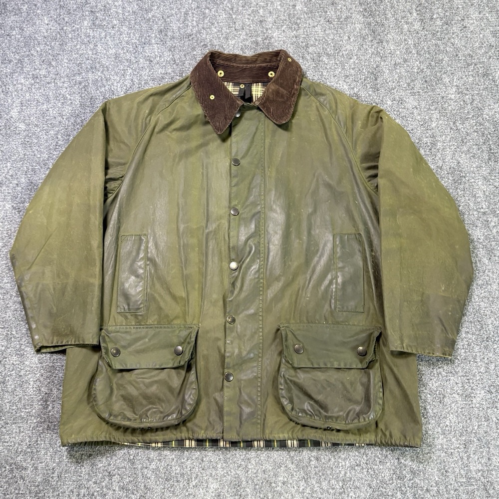 Barbour Beaufort Waxed Cotton Jacket Mens C48/122cm Olive Green Full Zip Field